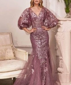 Cinderella Divine - Bishop Sleeve Glitter Evening Dress OC009 Formal Gowns