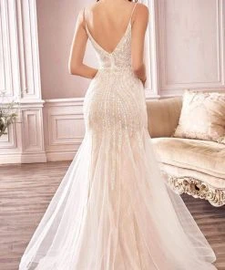Cinderella Divine Bridal - Plunging V-Neck Embellished Mermaid Dress CDS401 - 1 Pc Off White In Size 10 Available 7 Cinderella Divine Bridal - Plunging V-Neck Embellished Mermaid Dress CDS401 - 1 Pc Off White In Size 10 Available