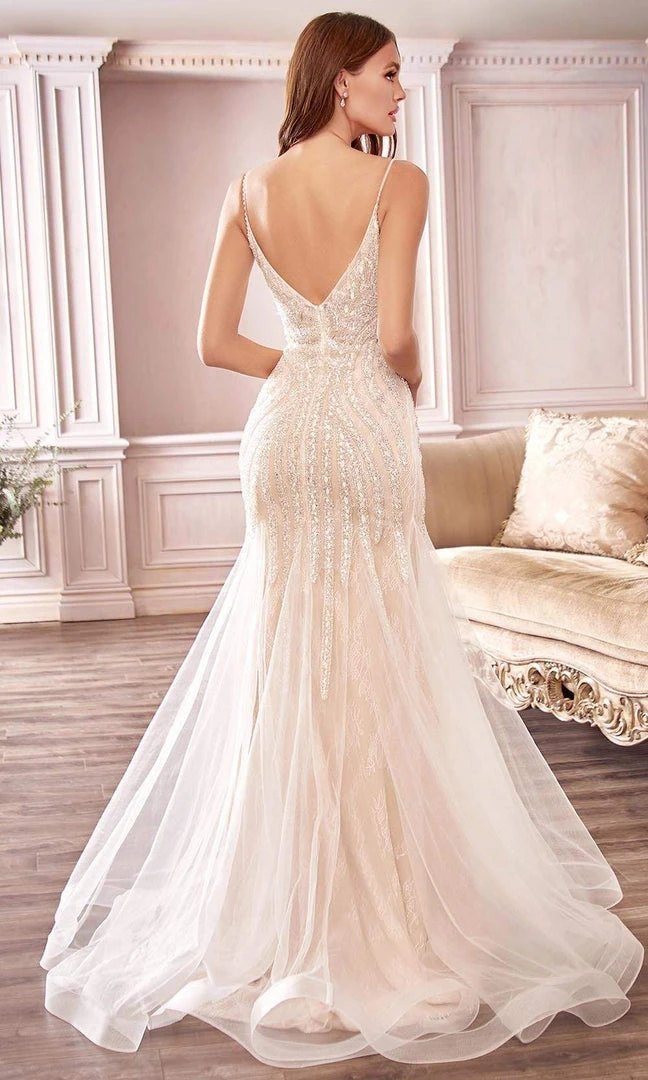 Cinderella Divine Bridal - Plunging V-Neck Embellished Mermaid Dress CDS401 - 1 Pc Off White In Size 10 Available 5 Cinderella Divine Bridal - Plunging V-Neck Embellished Mermaid Dress CDS401 - 1 Pc Off White In Size 10 Available