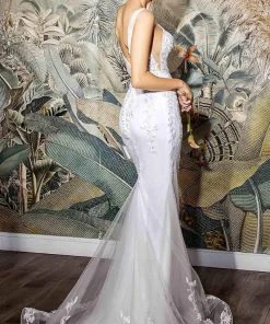 Cinderella Divine Bridals - 9237W Lace Applique Fitted Mermaid Bridal Gown - 1 Pc Off White In Size 2X Available
