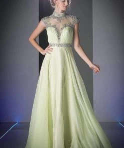 Formal Gowns Cinderella Divine - C216 Beaded High Neck A-Line Gown