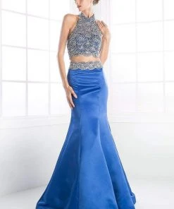 Cinderella Divine - C241 Two Piece Beaded Satin Mermaid Dress Formal Gowns