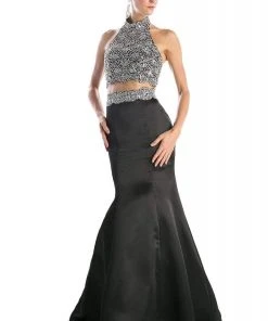 Cinderella Divine - C241 Two Piece Beaded Satin Mermaid Dress Formal Gowns