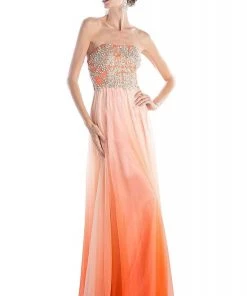 Formal Gowns Cinderella Divine - C2633 Strapless Beaded Chiffon Sheath Dress