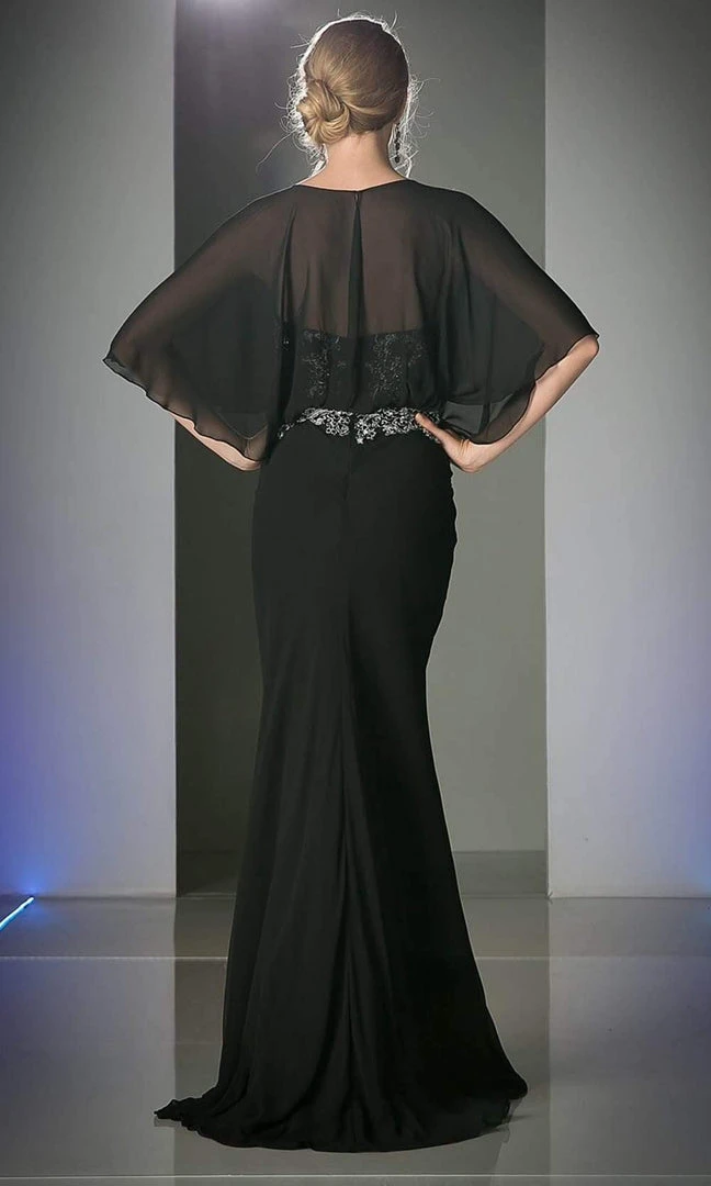 Cinderella Divine - C280 Sheer Batwing Capelet Metallic Appliqued Gown 4 Cinderella Divine - C280 Sheer Batwing Capelet Metallic Appliqued Gown