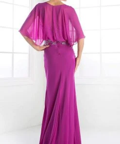 Cinderella Divine - C280 Sheer Batwing Capelet Metallic Appliqued Gown 11 Cinderella Divine - C280 Sheer Batwing Capelet Metallic Appliqued Gown