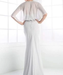 Cinderella Divine - C280 Sheer Batwing Capelet Metallic Appliqued Gown 13 Cinderella Divine - C280 Sheer Batwing Capelet Metallic Appliqued Gown