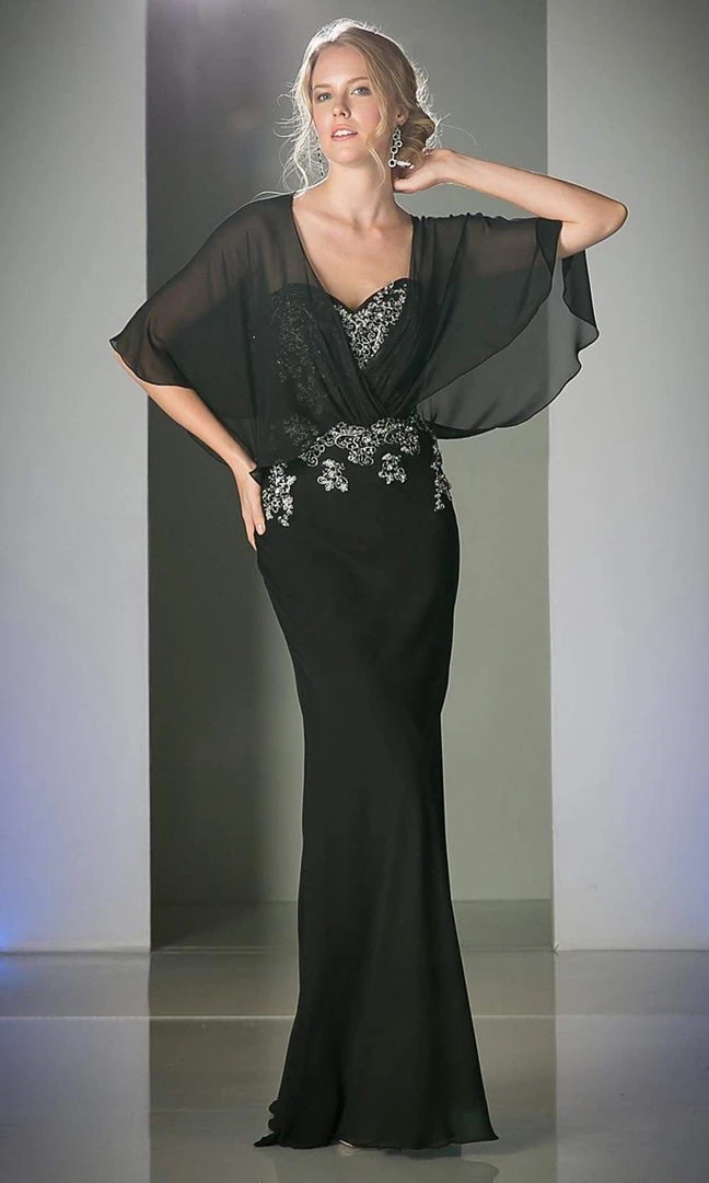 Cinderella Divine - C280 Sheer Batwing Capelet Metallic Appliqued Gown 3 Cinderella Divine - C280 Sheer Batwing Capelet Metallic Appliqued Gown