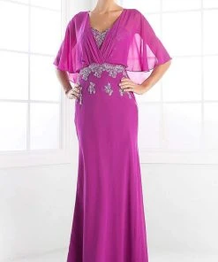 Cinderella Divine - C280 Sheer Batwing Capelet Metallic Appliqued Gown 10 Cinderella Divine - C280 Sheer Batwing Capelet Metallic Appliqued Gown