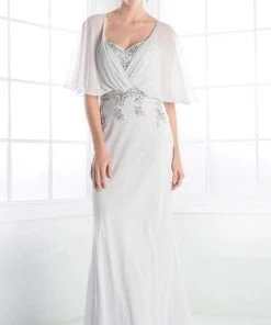 Cinderella Divine - C280 Sheer Batwing Capelet Metallic Appliqued Gown 12 Cinderella Divine - C280 Sheer Batwing Capelet Metallic Appliqued Gown