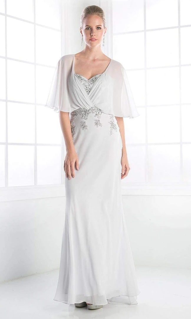 Cinderella Divine - C280 Sheer Batwing Capelet Metallic Appliqued Gown 7 Cinderella Divine - C280 Sheer Batwing Capelet Metallic Appliqued Gown