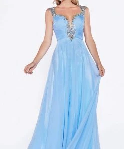 Formal Gowns Cinderella Divine - C286 Jewel Beaded Trim Ruched Bodice A-Line Gown