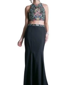 Cinderella Divine - C80312 Two Piece Embroidered Dress Formal Gowns