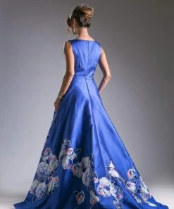 Formal Gowns Cinderella Divine - CA303 Satin Floral Sleeveless Ballgown