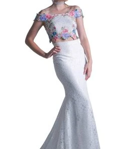 Cinderella Divine - CA314 Two Piece Floral Embroidered Mermaid Dress