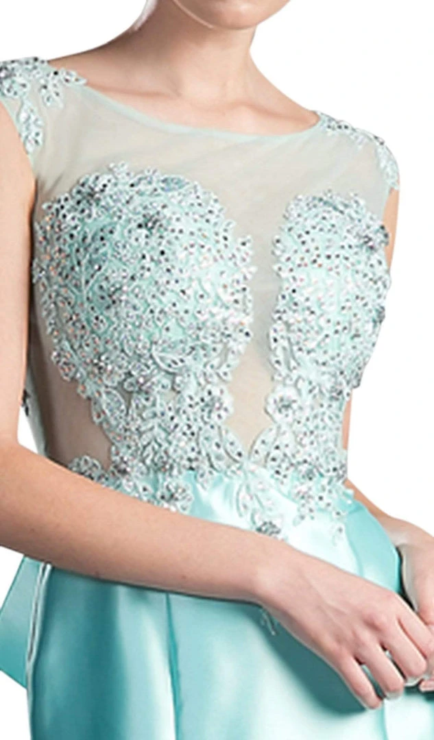 Cinderella Divine - 8984A Cap Sleeve Appliqued Plunging Illusion Gown Formal Gowns 6 Cinderella Divine - 8984A Cap Sleeve Appliqued Plunging Illusion Gown Formal Gowns