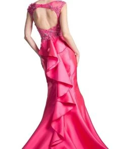 Cinderella Divine - 8984A Cap Sleeve Appliqued Plunging Illusion Gown Formal Gowns 14 Cinderella Divine - 8984A Cap Sleeve Appliqued Plunging Illusion Gown Formal Gowns