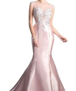 Cinderella Divine - 8984A Cap Sleeve Appliqued Plunging Illusion Gown Formal Gowns 22 Cinderella Divine - 8984A Cap Sleeve Appliqued Plunging Illusion Gown Formal Gowns