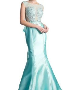 Cinderella Divine - 8984A Cap Sleeve Appliqued Plunging Illusion Gown Formal Gowns 15 Cinderella Divine - 8984A Cap Sleeve Appliqued Plunging Illusion Gown Formal Gowns