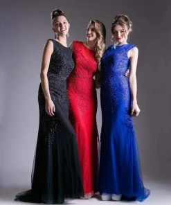 Formal Gowns Cinderella Divine - Cap Sleeve Illusion Jewel Soutache Lace Evening Gown