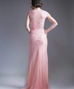 Formal Gowns Cinderella Divine - Cap Sleeve Illusion Jewel Soutache Lace Evening Gown