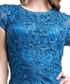 Cinderella Divine - Cap Sleeve Soutache Embellished Long Sheath Formal Dress Formal Gowns 14 Cinderella Divine - Cap Sleeve Soutache Embellished Long Sheath Formal Dress Formal Gowns