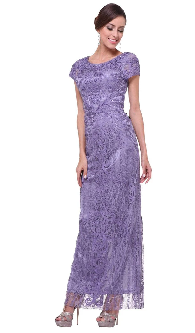Cinderella Divine - Cap Sleeve Soutache Embellished Long Sheath Formal Dress Formal Gowns 3 Cinderella Divine - Cap Sleeve Soutache Embellished Long Sheath Formal Dress Formal Gowns