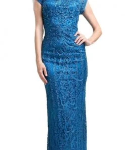Cinderella Divine - Cap Sleeve Soutache Embellished Long Sheath Formal Dress Formal Gowns 13 Cinderella Divine - Cap Sleeve Soutache Embellished Long Sheath Formal Dress Formal Gowns