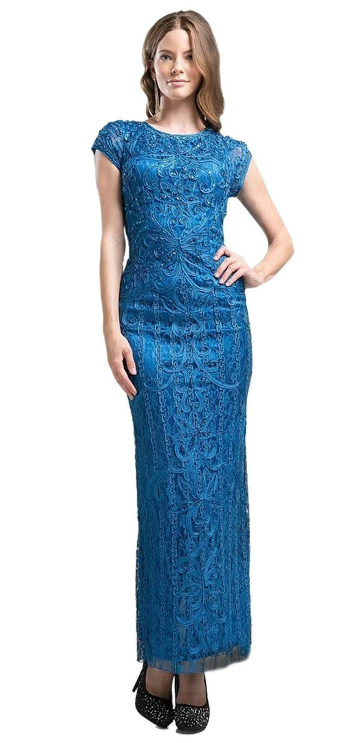 Cinderella Divine - Cap Sleeve Soutache Embellished Long Sheath Formal Dress Formal Gowns 7 Cinderella Divine - Cap Sleeve Soutache Embellished Long Sheath Formal Dress Formal Gowns