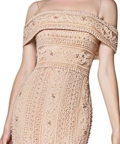 Cinderella Divine - CB0032 Off Shoulder Beaded Lace Mermaid Gown