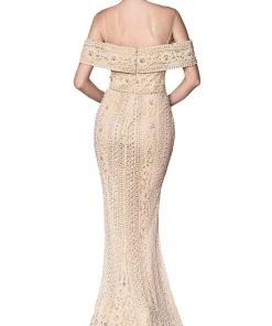 Cinderella Divine - CB0032 Off Shoulder Beaded Lace Mermaid Gown