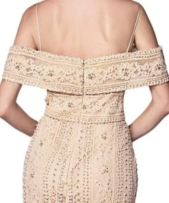 Cinderella Divine - CB0032 Off Shoulder Beaded Lace Mermaid Gown