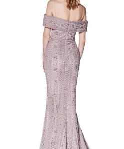 Cinderella Divine - CB0032 Off Shoulder Beaded Lace Mermaid Gown