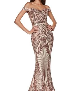 Cinderella Divine - CB0039 Sparkly Sequin Off-Shoulder Evening Gown Formal Gowns