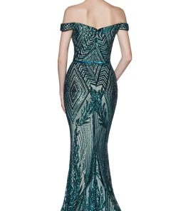 Cinderella Divine - CB0039 Sparkly Sequin Off-Shoulder Evening Gown Formal Gowns