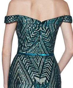 Cinderella Divine - CB0039 Sparkly Sequin Off-Shoulder Evening Gown Formal Gowns