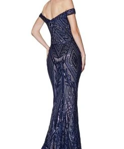 Cinderella Divine - CB0039 Sparkly Sequin Off-Shoulder Evening Gown Formal Gowns