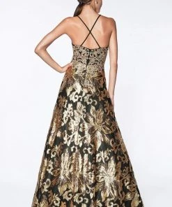 Cinderella Divine - CD0125 Sequined Deep V-neck A-line Gown Formal Gowns