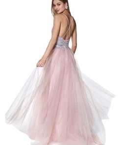 Cinderella Divine - CD0128 Applique Detailed Bodice Tulle A-Line Gown 15 Cinderella Divine - CD0128 Applique Detailed Bodice Tulle A-Line Gown