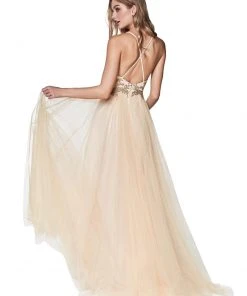 Cinderella Divine - CD0128 Applique Detailed Bodice Tulle A-Line Gown 11 Cinderella Divine - CD0128 Applique Detailed Bodice Tulle A-Line Gown