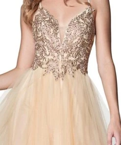 Cinderella Divine - CD0128 Applique Detailed Bodice Tulle A-Line Gown 10 Cinderella Divine - CD0128 Applique Detailed Bodice Tulle A-Line Gown