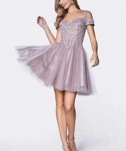 Cocktail Dresses Cinderella Divine - CD0132 Cold Shoulder Lace And Glitter Tulle Cocktail Dress 12 Cocktail Dresses Cinderella Divine - CD0132 Cold Shoulder Lace And Glitter Tulle Cocktail Dress
