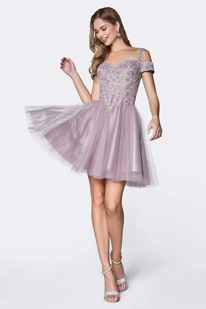 Cocktail Dresses Cinderella Divine - CD0132 Cold Shoulder Lace And Glitter Tulle Cocktail Dress 7 Cocktail Dresses Cinderella Divine - CD0132 Cold Shoulder Lace And Glitter Tulle Cocktail Dress