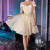 Cocktail Dresses Cinderella Divine - CD0132 Cold Shoulder Lace And Glitter Tulle Cocktail Dress