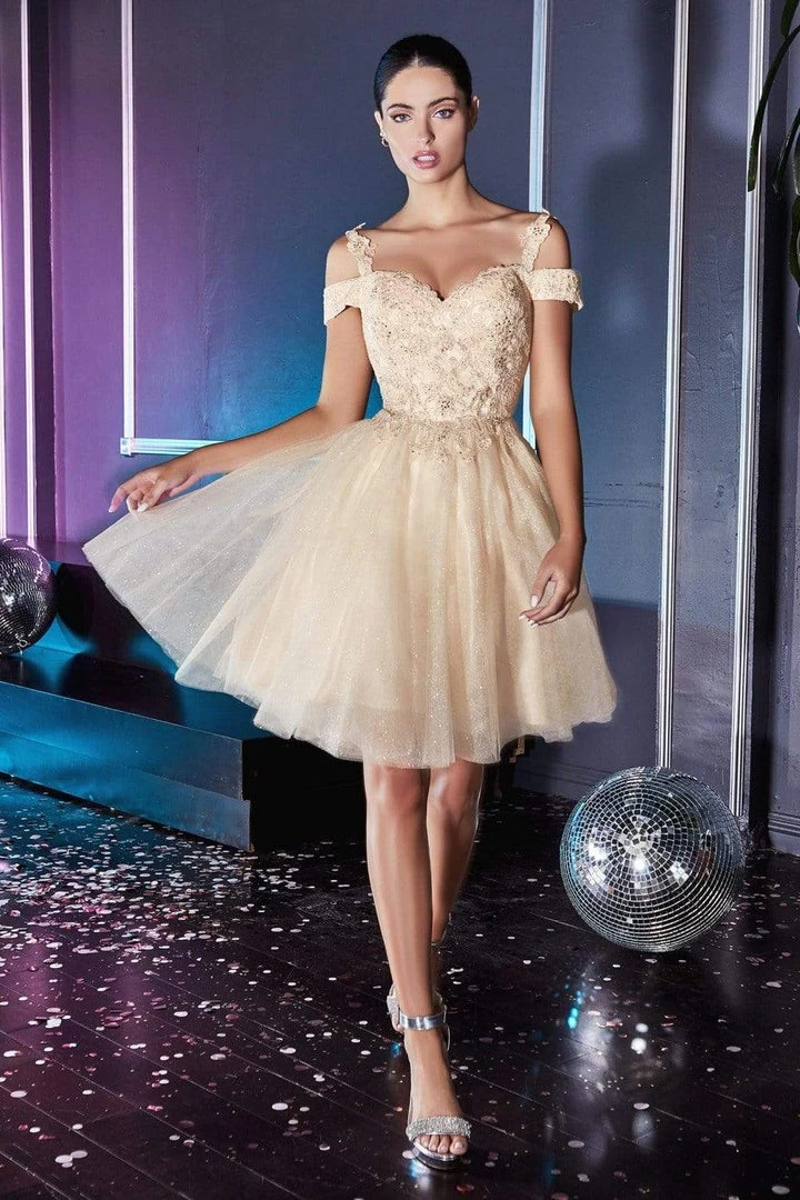 Cocktail Dresses Cinderella Divine - CD0132 Cold Shoulder Lace And Glitter Tulle Cocktail Dress 3 Cocktail Dresses Cinderella Divine - CD0132 Cold Shoulder Lace And Glitter Tulle Cocktail Dress