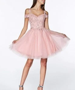 Cocktail Dresses Cinderella Divine - CD0132 Cold Shoulder Lace And Glitter Tulle Cocktail Dress 10 Cocktail Dresses Cinderella Divine - CD0132 Cold Shoulder Lace And Glitter Tulle Cocktail Dress