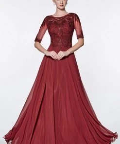 Cinderella Divine - CD0134 Beaded Lace Chiffon A-line Dress