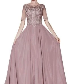 Cinderella Divine - CD0134 Beaded Lace Chiffon A-line Dress