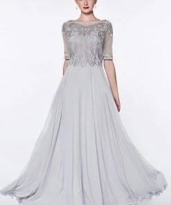 Cinderella Divine - CD0134 Beaded Lace Chiffon A-line Dress