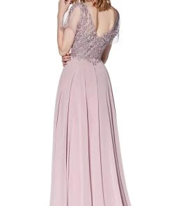 Cinderella Divine - CD0135 Lace V-neck Chiffon A-line Dress